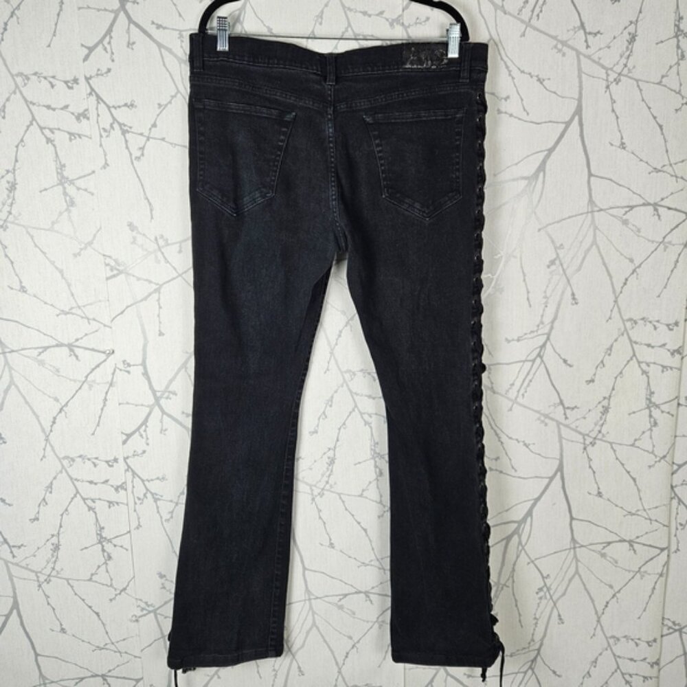 Lip Service Black Wash Mid Rise Lace Up Rocker Bootcut Jeans - Picture 6 of 8